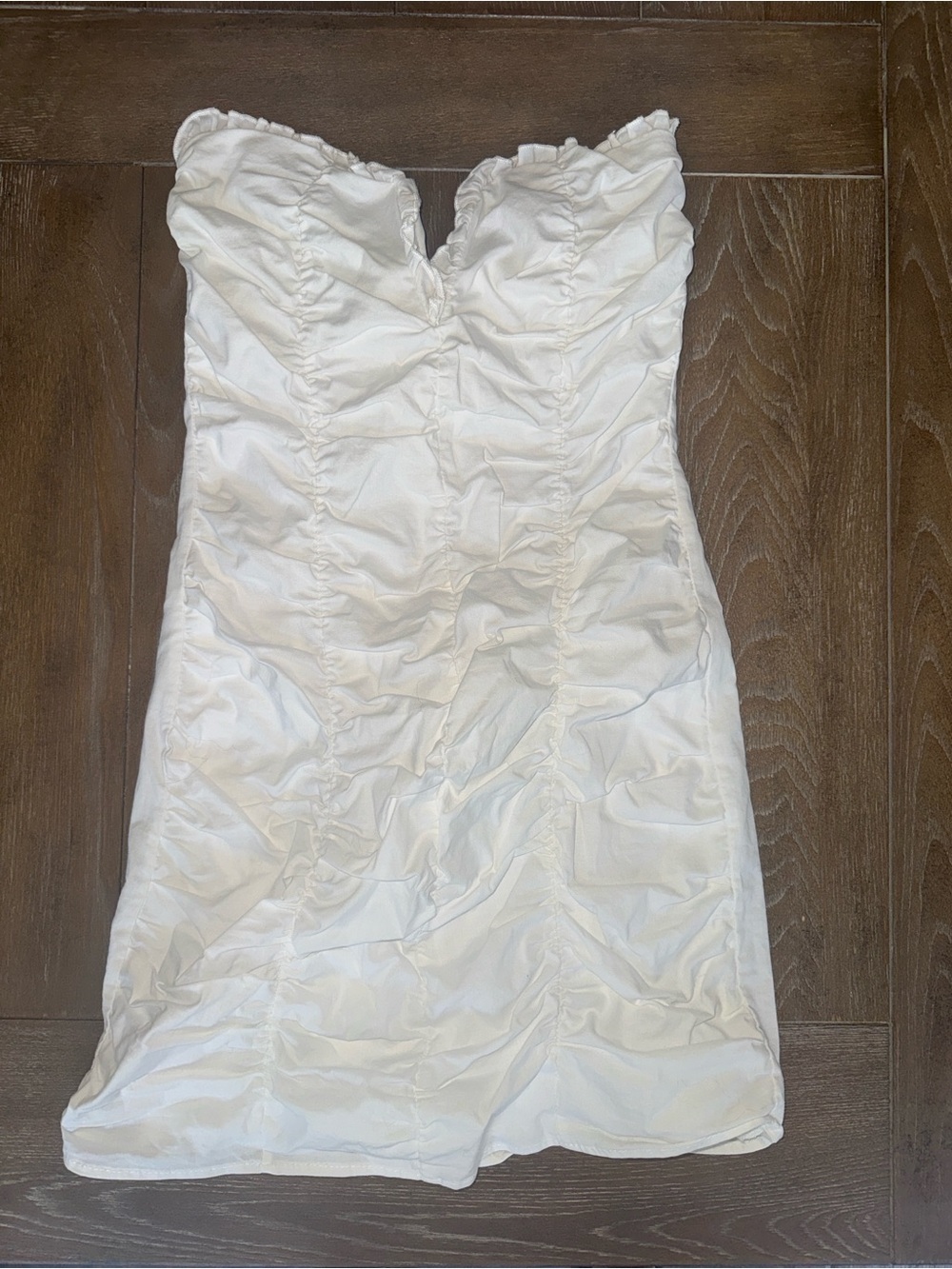 Blue Blush White Strapless Ruched Mini Dress